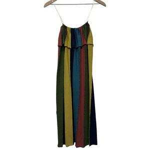 Roberto Collina Women Midi Dress S Colorful Glitter Stripe Sleeveless Made Italy